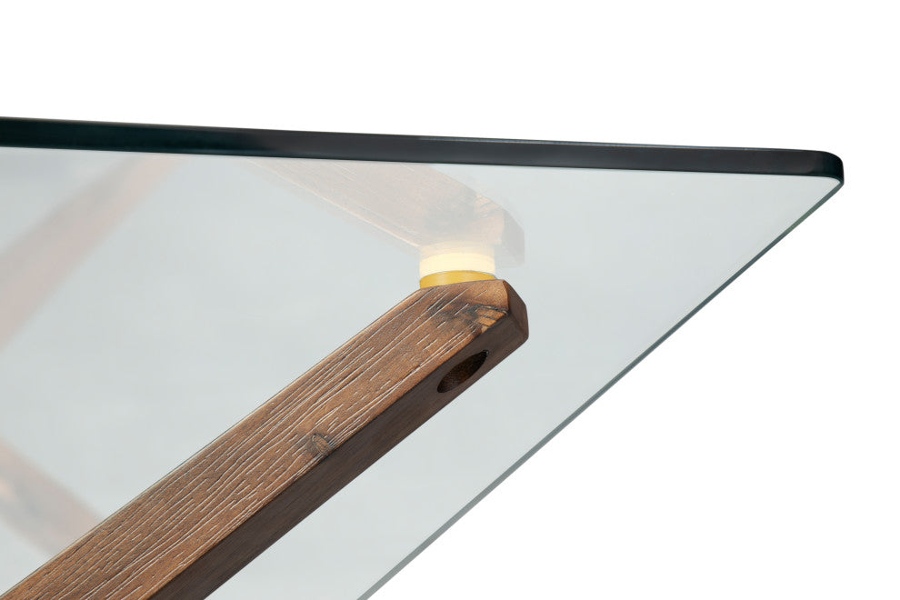 Mid-Century Modern Glass Coffee Table, Walnut Stain