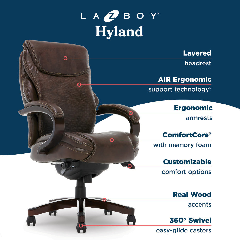 La-Z-Boy Hyland Executive Office Chair with AIR Lumbar Technology Mahogany Brown