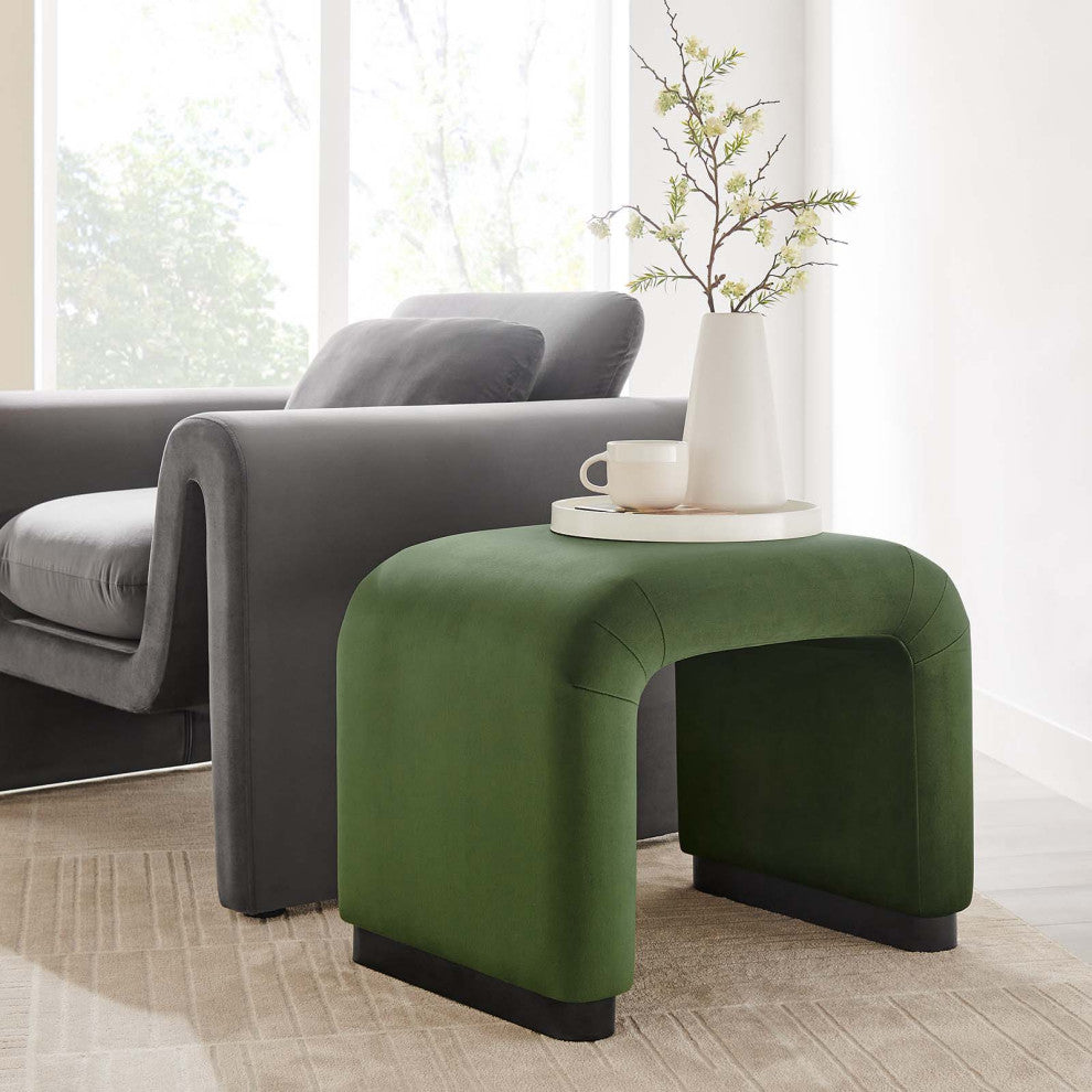 Koda Performance Velvet Waterfall Stool - Black Moss Green