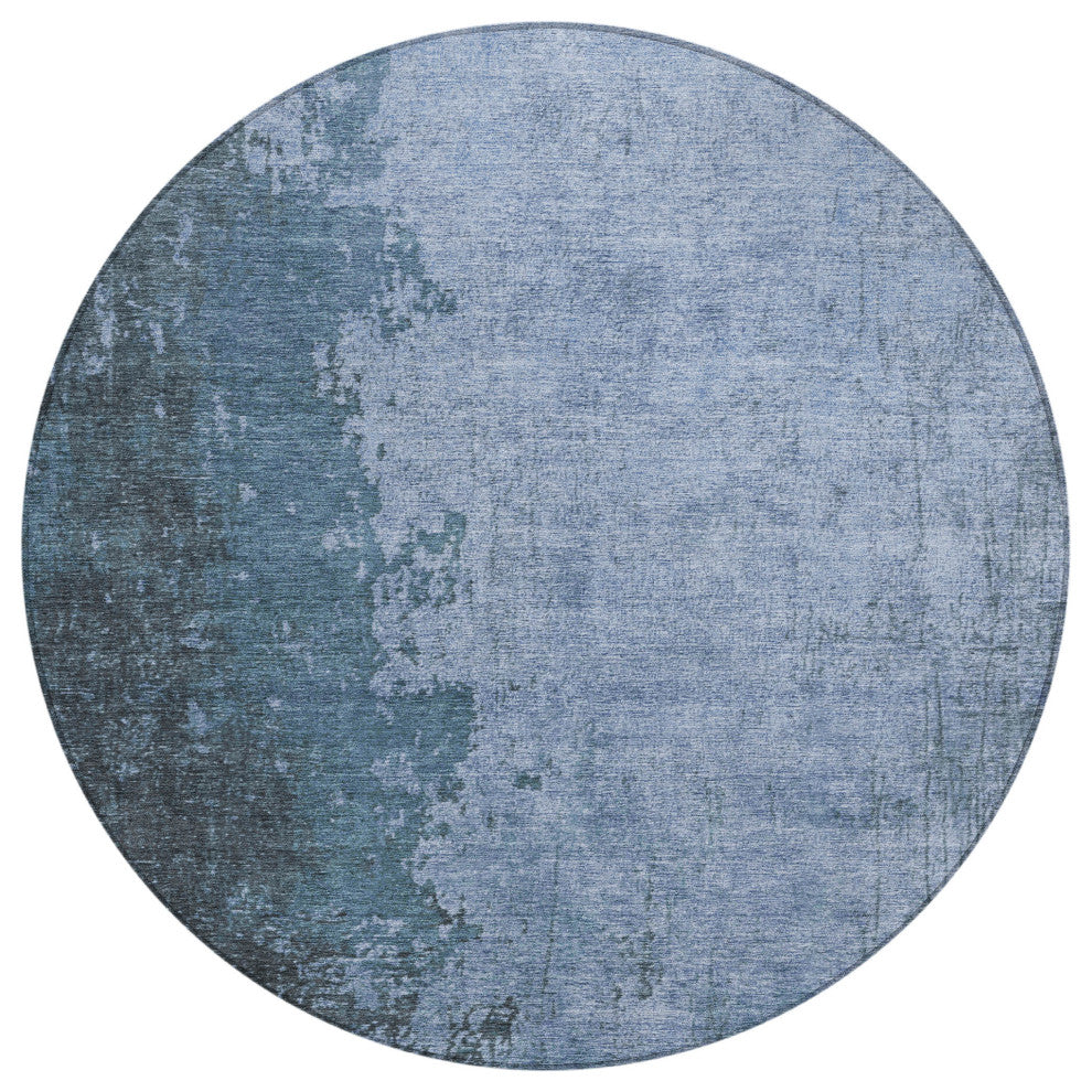Machine Washable Indoor/Outdoor Chantille ACN1912 Blue 8' x 8' Round Rug