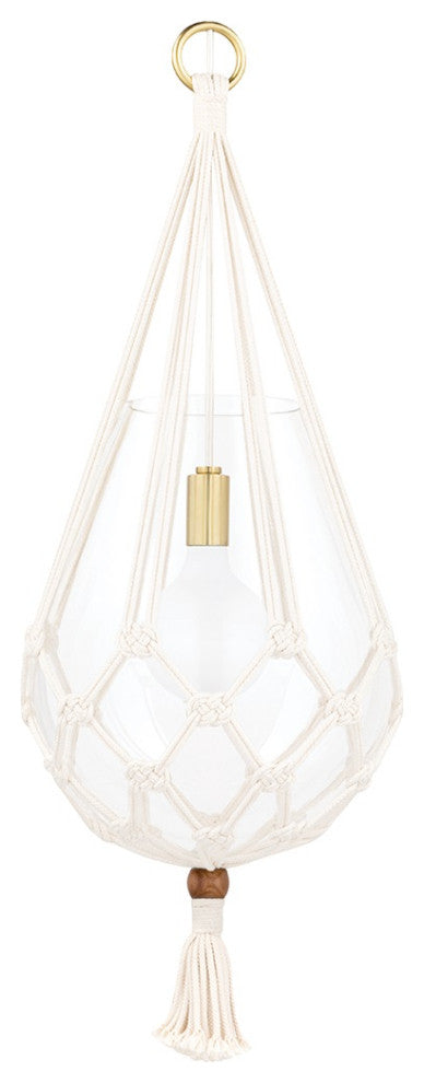 Tessa 1 Light Large Pendant, Aged Brass, Clear