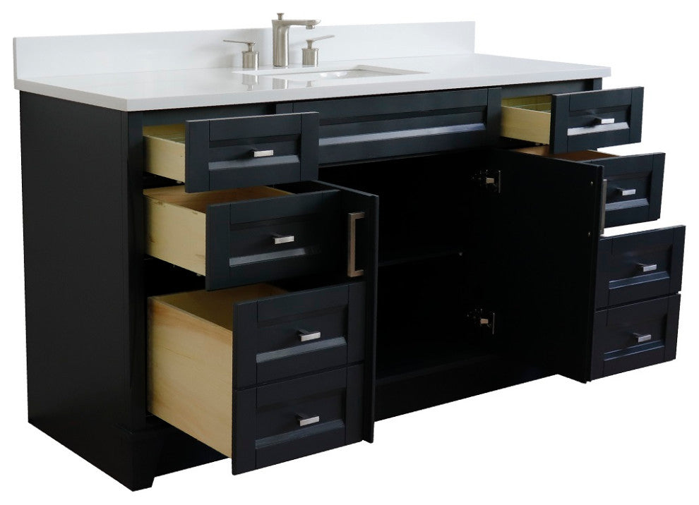61" Single Vanity, Dark Gray Finish With Engineered Stone Top, Rectangle Sink