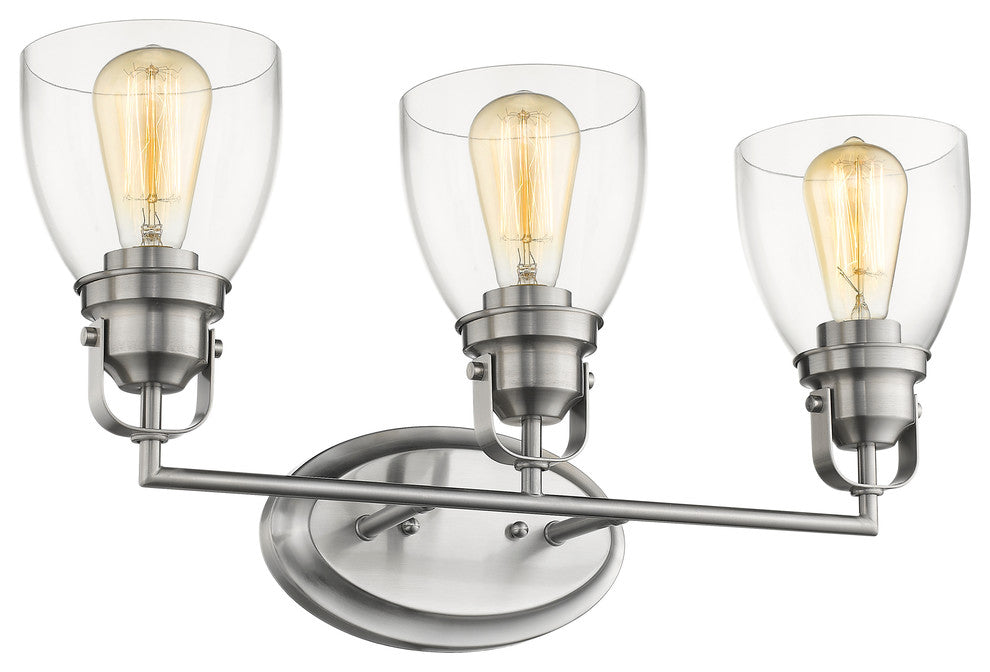 Lily 3-Light Brushed Nickel Bath Vanity-Light Clear Glass 23"