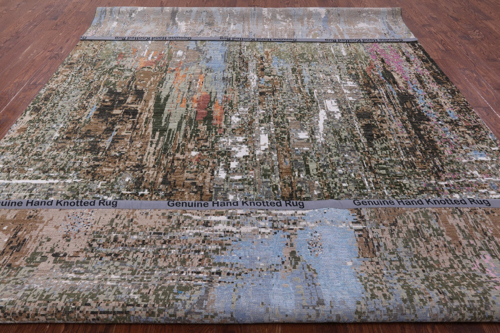 Modern Hand Knotted Wool and Silk Rug 10' 0" X 14' 3" Q8860
