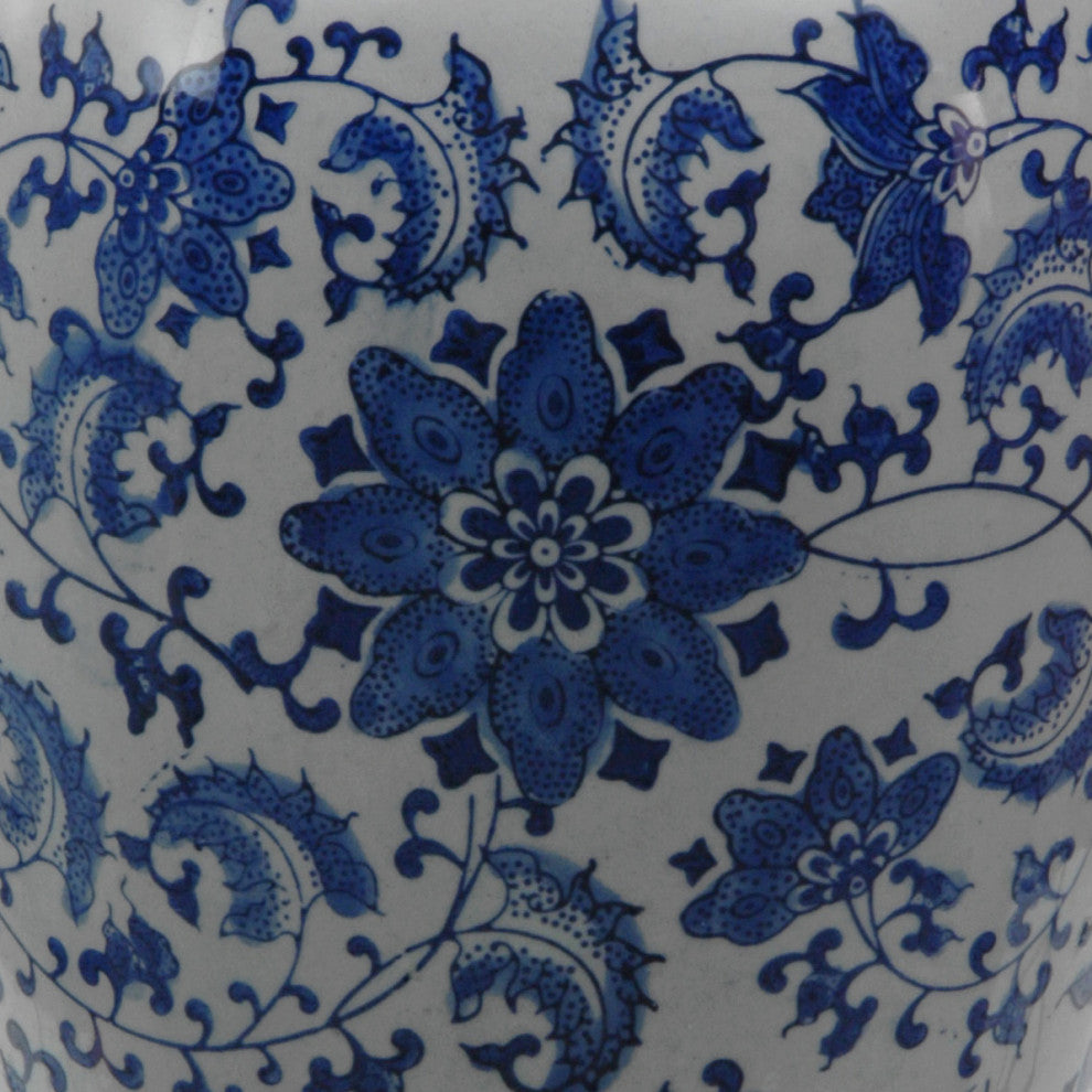 14" Floral Blue and White Porcelain Tung Chi Vase