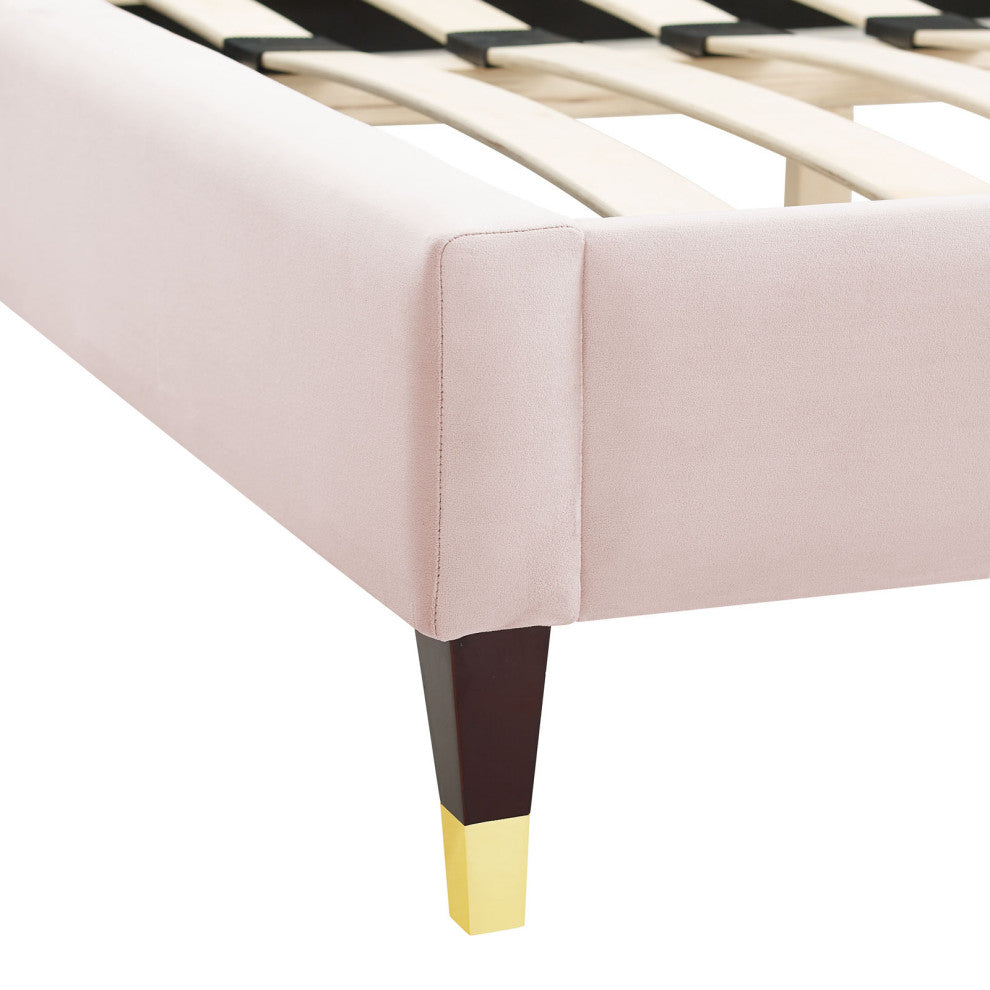 Platform Bed Frame, Queen Size, Pink, Velvet, Modern, Bedroom Guest Suite