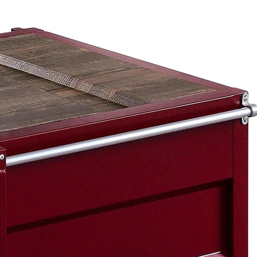 Benzara BM233957 Container Style Coffee Table With Sliding Doors, Red