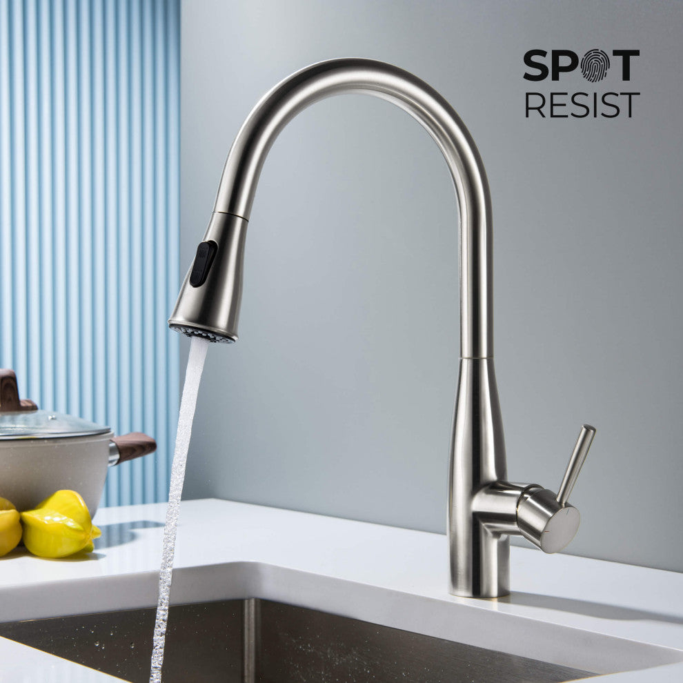 Bari-T Single Handle Pull Down Faucet, Brushed Nickel, With Soap Dispenser