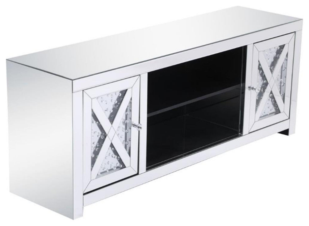 Elegant Decor Modern 2 Door 59" Clear Crystal Mirrored TV Stand