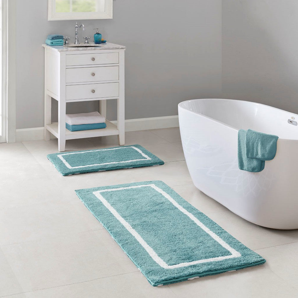 Madison Park Reversible High Pile Tufted Bath Rug, Aqua, 21"x34" Standard