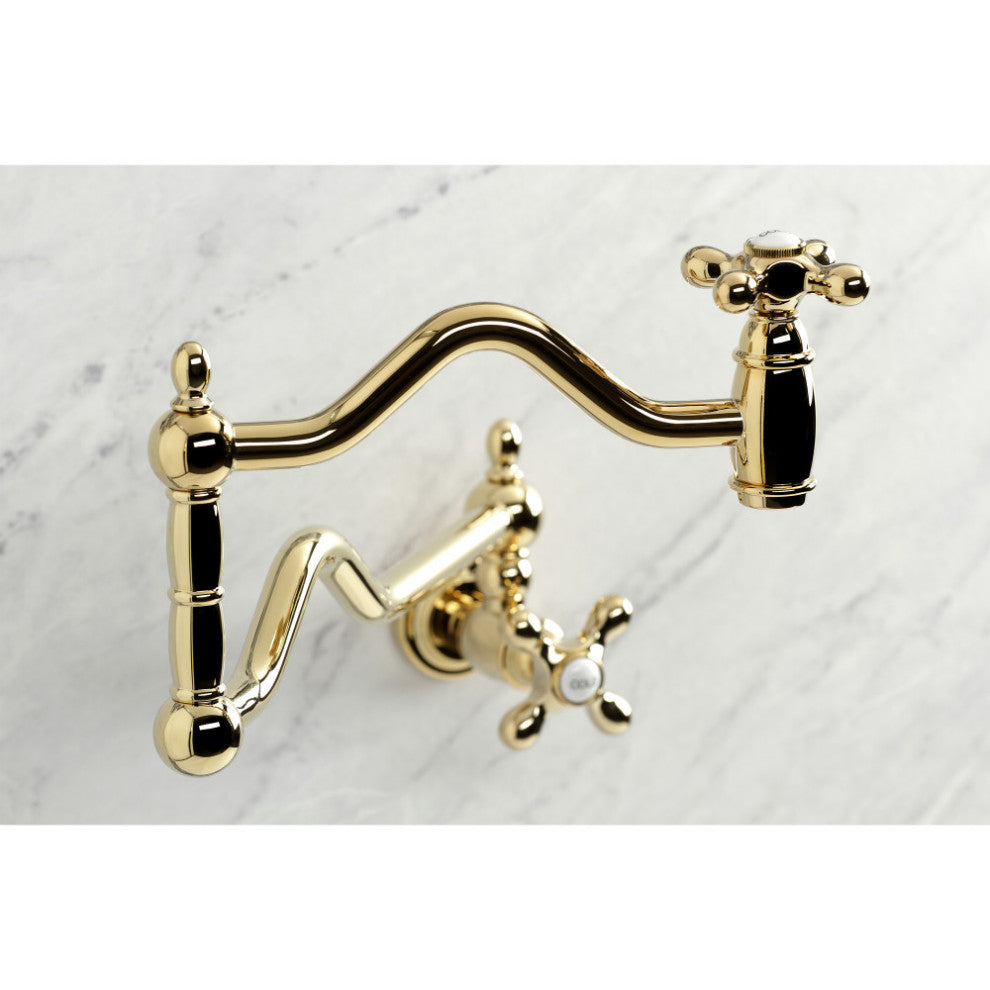 Kingston Brass KS2102AX Heritage Wall Mount Pot Filler, Polished Brass