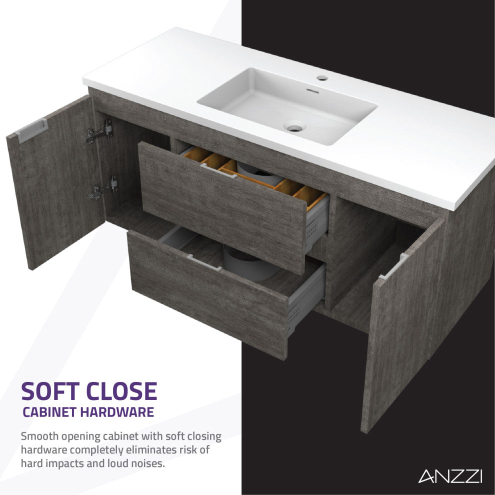 Conques 48" Wall Mount Bathroom Vanity Set, Rich Gray