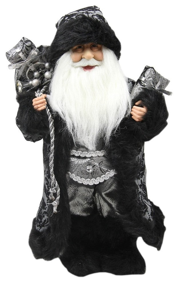 16" Standing Santa Claus in Silver and Black with Gifts Christmas Figure