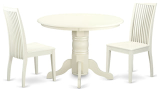 3 Pc Shelton Set, One Round Dinette Table, Two Dinette Chairs,Linen White