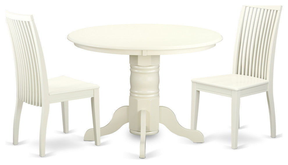 3 Pc Shelton Set, One Round Dinette Table, Two Dinette Chairs,Linen White