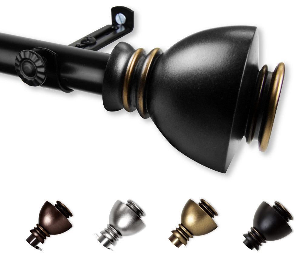 Aria 13/16" Diameter Curtain Rod, Black, 18-28"