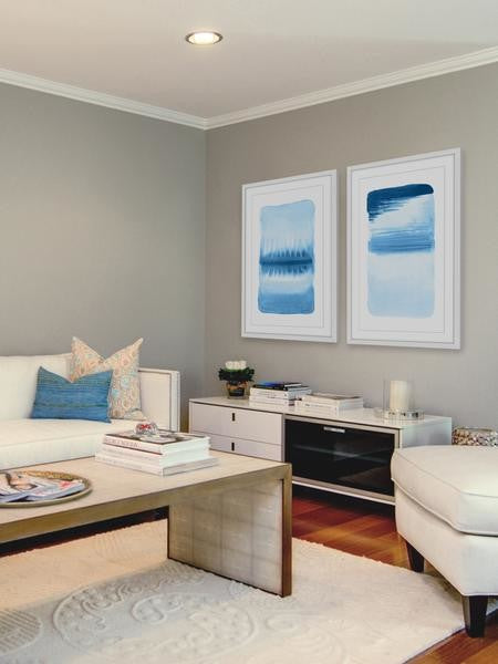 "Blue Flows" Framed Painting Diptych, 32"x24"