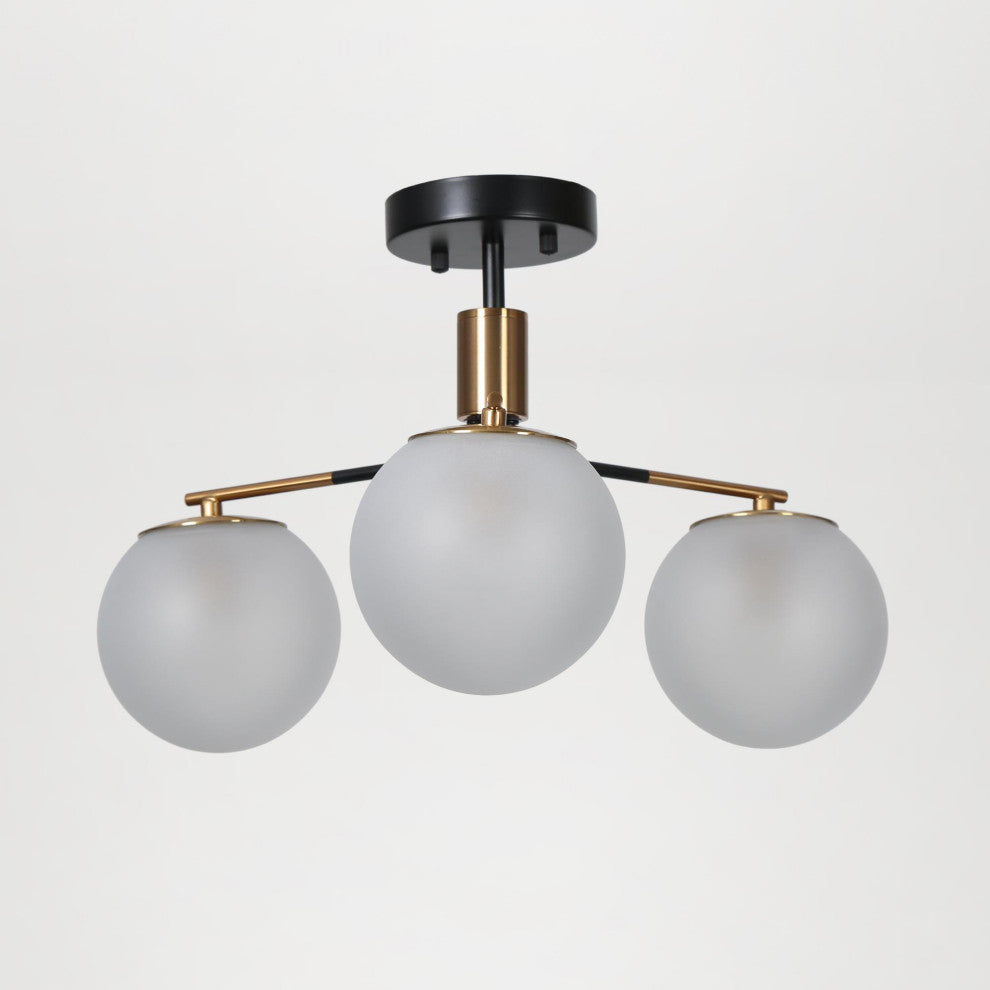 LNC 3-Light 19" Black and Polished Gold Globe Moder Semi-Flush Mount Light