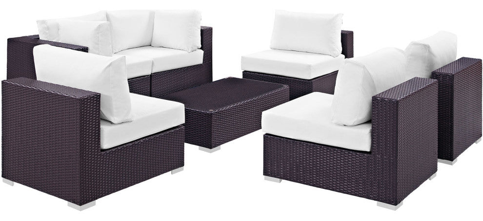 Modway Convene 7 Piece Outdoor Patio Sectional Set, Espresso White