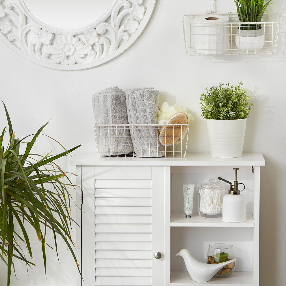 Small Antique White Wire Wall Basket (Set of 2)