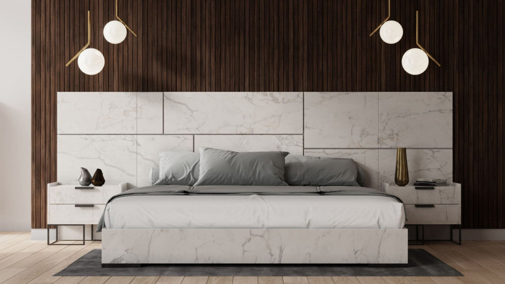 Nova Domus Marbella Italian White Marble Bed With 2 Nightstands, California King