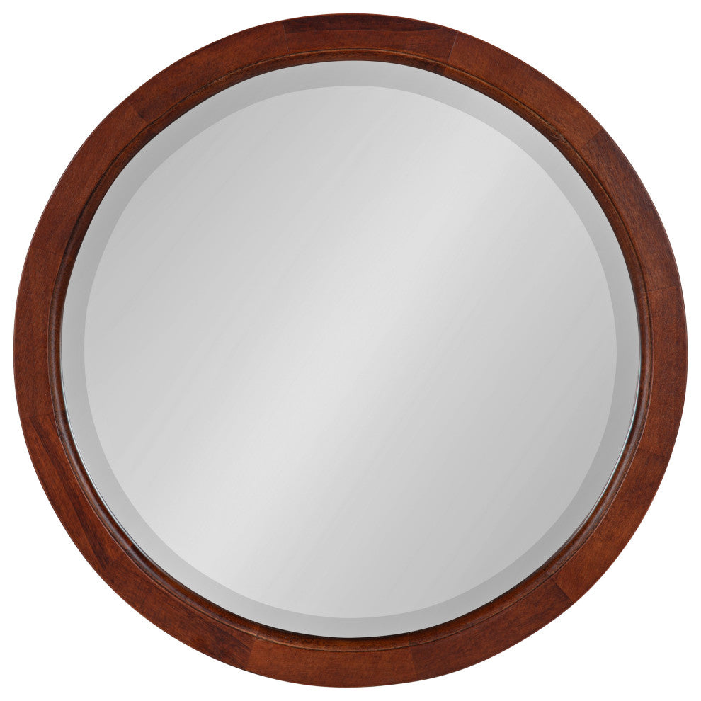 Hogan Round Framed Wall Mirror, Walnut Brown 18 Diameter