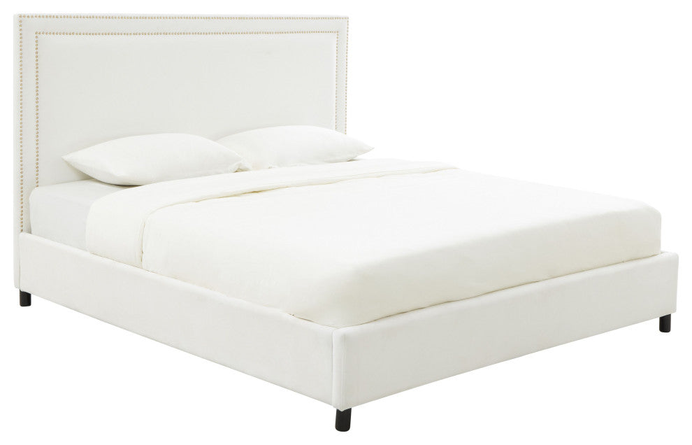 Reed White Velvet Bed in King - White
