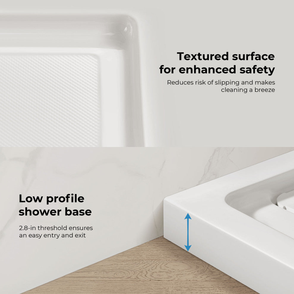 Ove Decors Erika Shower Base Rectangle, White, 36"x36", Side Drain