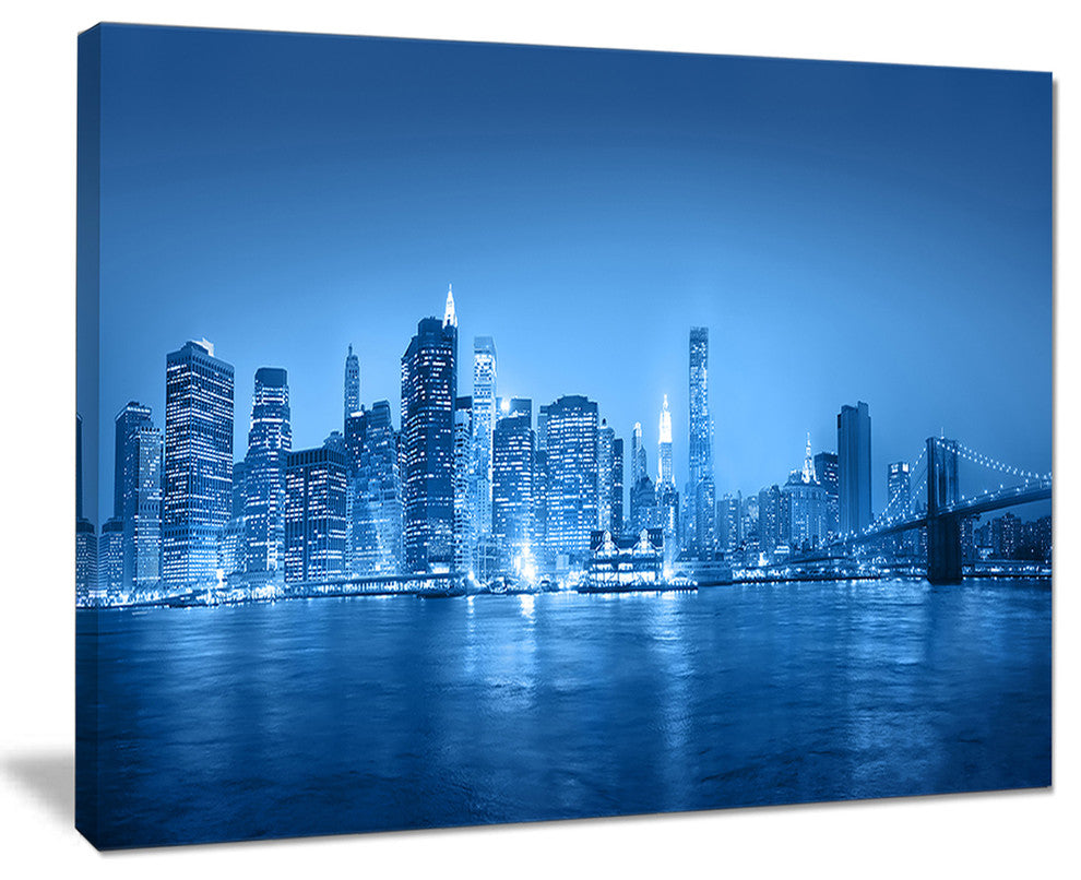 "Blue" Panorama of New York City" Canvas Print20"x12"
