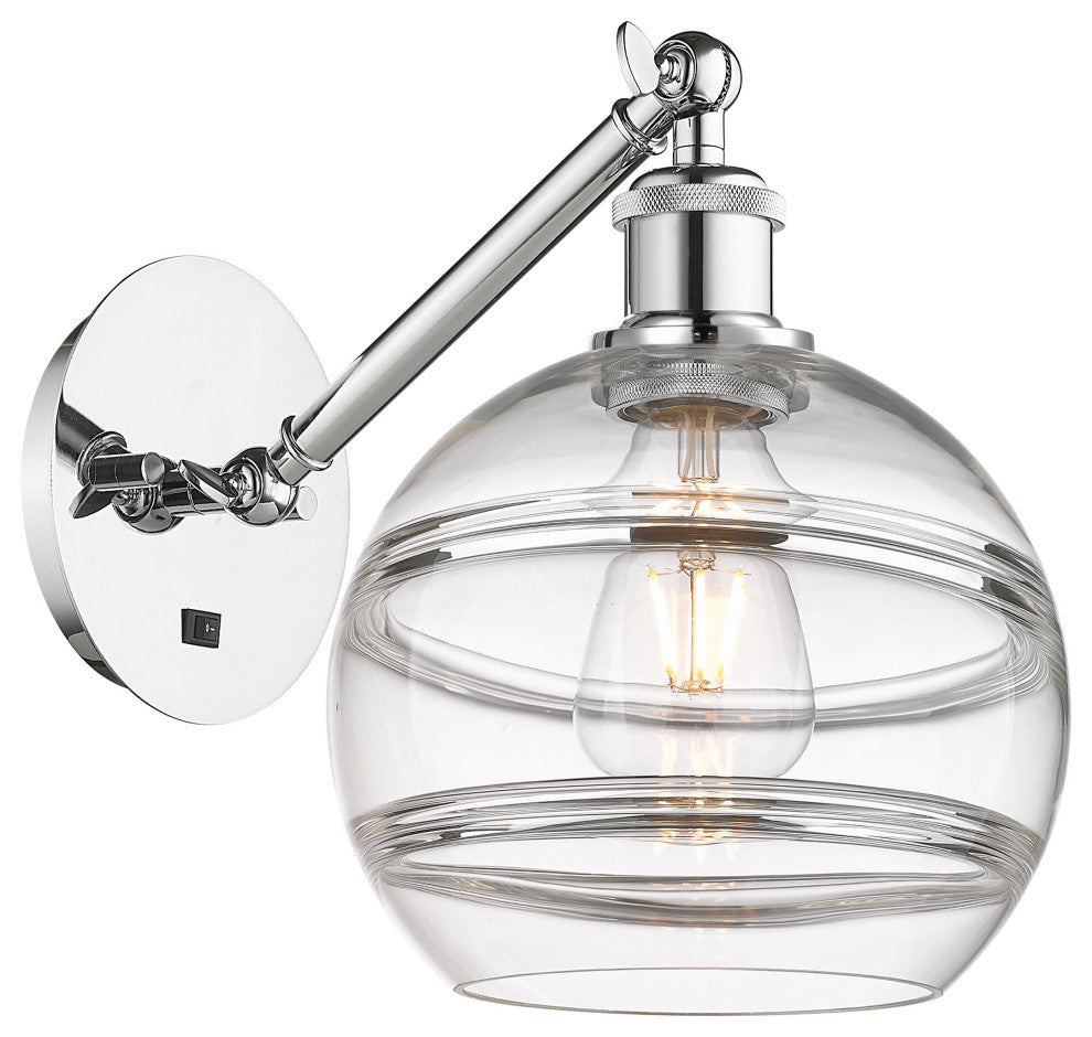 Ballston-Rochester 1-Light 8" Sconce, Up/Down Arm, Polished Chrome, Clear