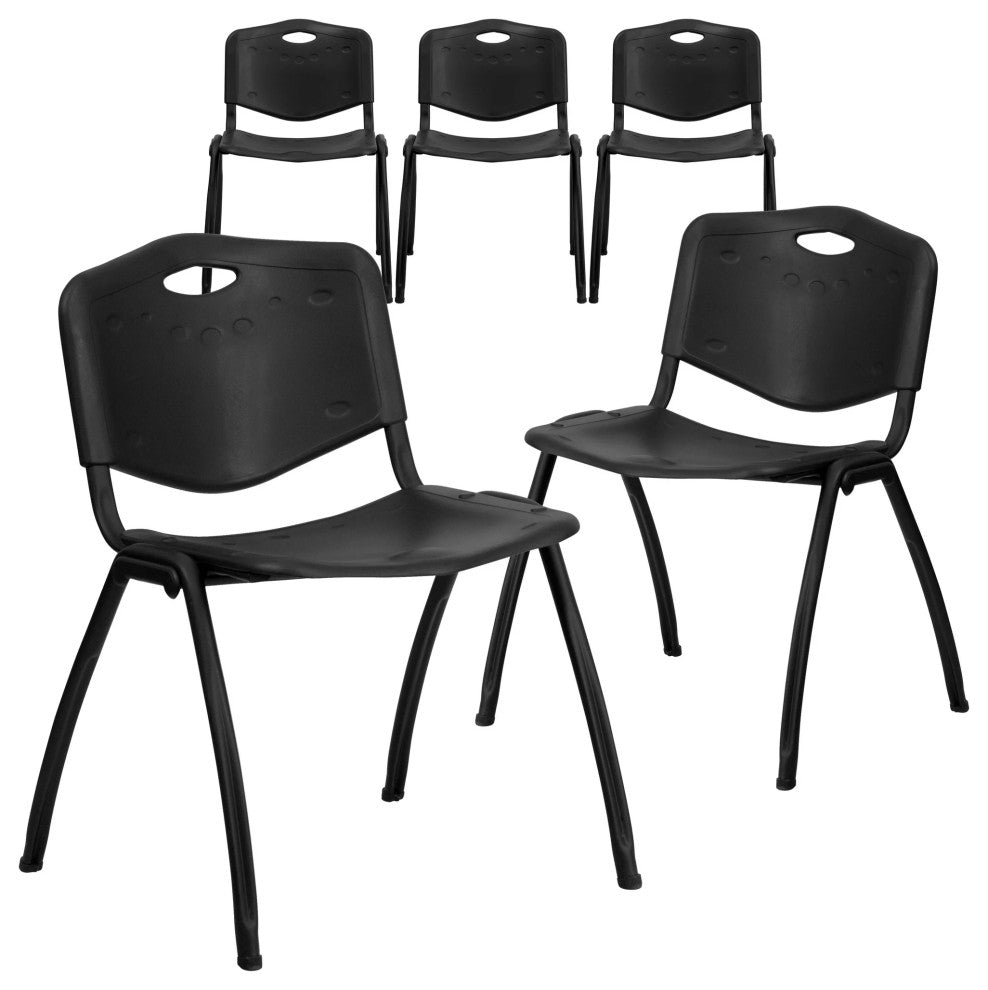Set of 5 Contemporary Multipurpose Chair, Sturdy Plastic Seat & Open Back, Black