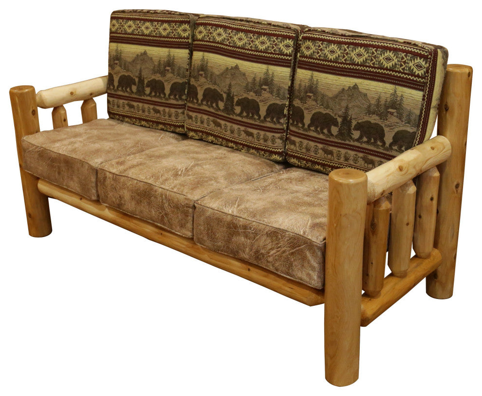White Cedar Log Santa Fe Couch, Bear Run and Emerson Buff