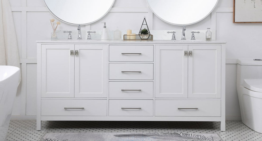 Elegant VF18872DWH-BS 72"Double Bathroom Vanity, White With Backsplash