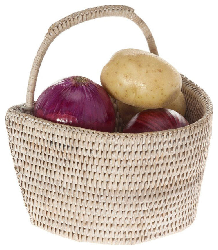 La Jolla Handwoven Rattan Wall Basket, White-Wash