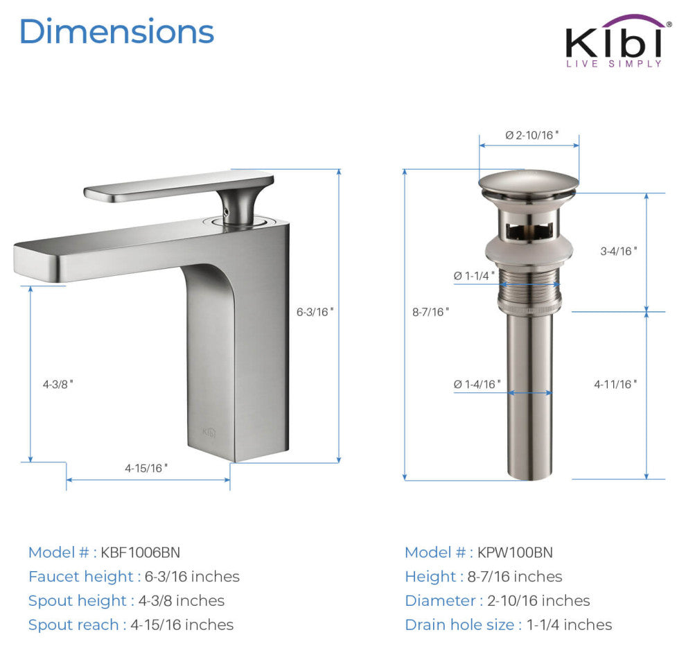 Infinity Single Handle Bathroom Faucet KBF1006, Brush Nickel, W/ Drain