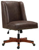 Unique Office Chair, Cushioned Seat & Nailhead Trim Accents, Brown Faux Leather