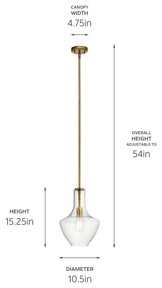 Kichler Everly 1 Light Pendant, Natural Brass, Clear