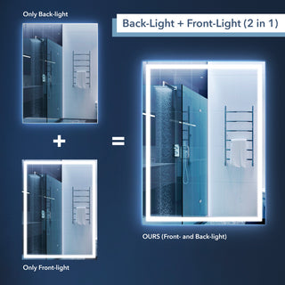 Pax Anti-Fog Front/Back-lit Bathroom Vanity Mirror, Touch Control, Height: 32"