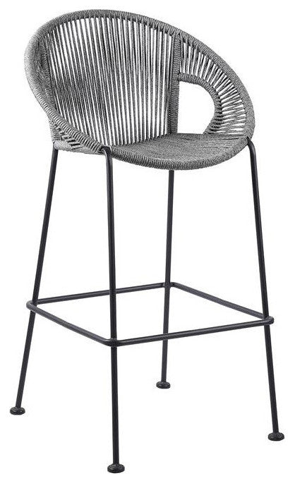 Acapulco 26" Indoor Outdoor Steel Bar Stool With Rope, Gray