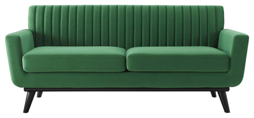 Tufted Loveseat Sofa, Velvet, Green, Modern, Living Lounge Hotel Hospitality