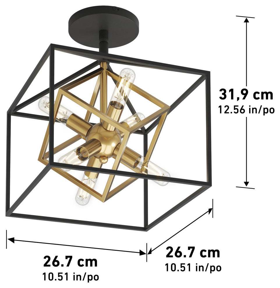 Artika Imperium Semi-Flushmount Ceiling Light, Black & Gold
