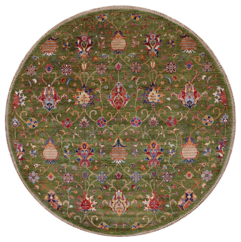 7' Round Hand Knotted Persian Tabriz Rug Q7746