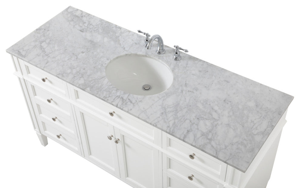 Home Living Vanity with Carrara White Marble Countertop, White, 60", Single Sink