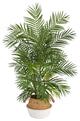 4' Areca Artificial Palm, Boho Chic Handmade Cotton and Jute White Woven Planter