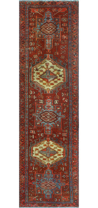 Fine Vintage Distressed Sanama Red/Blue-Grey Runner, 2'9 x 9'5