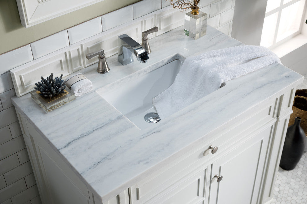 Bristol 36" Single Vanity Bright White, Arctic Fall Solid Surface