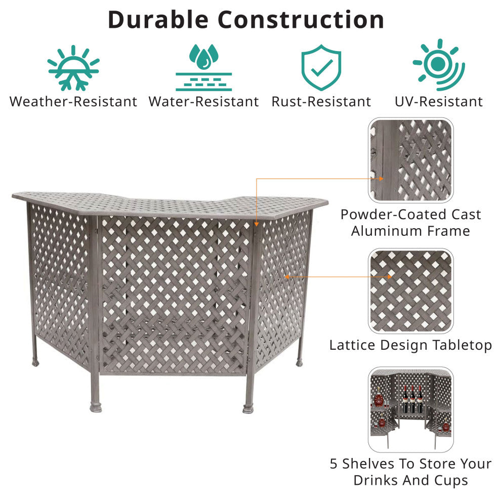 Stinson Aged Bronze Aluminum Party Bar Table, Heritage Grey