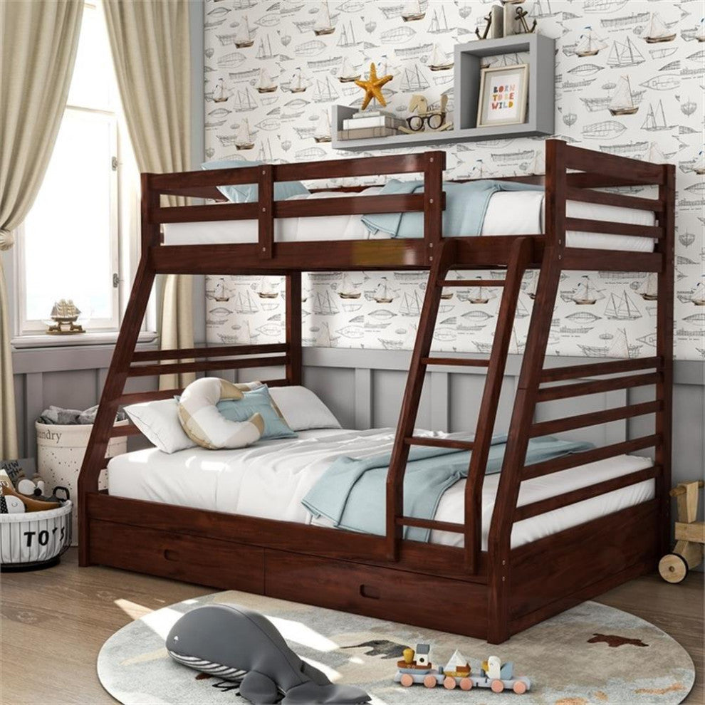 Furniture of America Tomi Wood Twin over Full Storage Bunk Bed in Dark Walnut