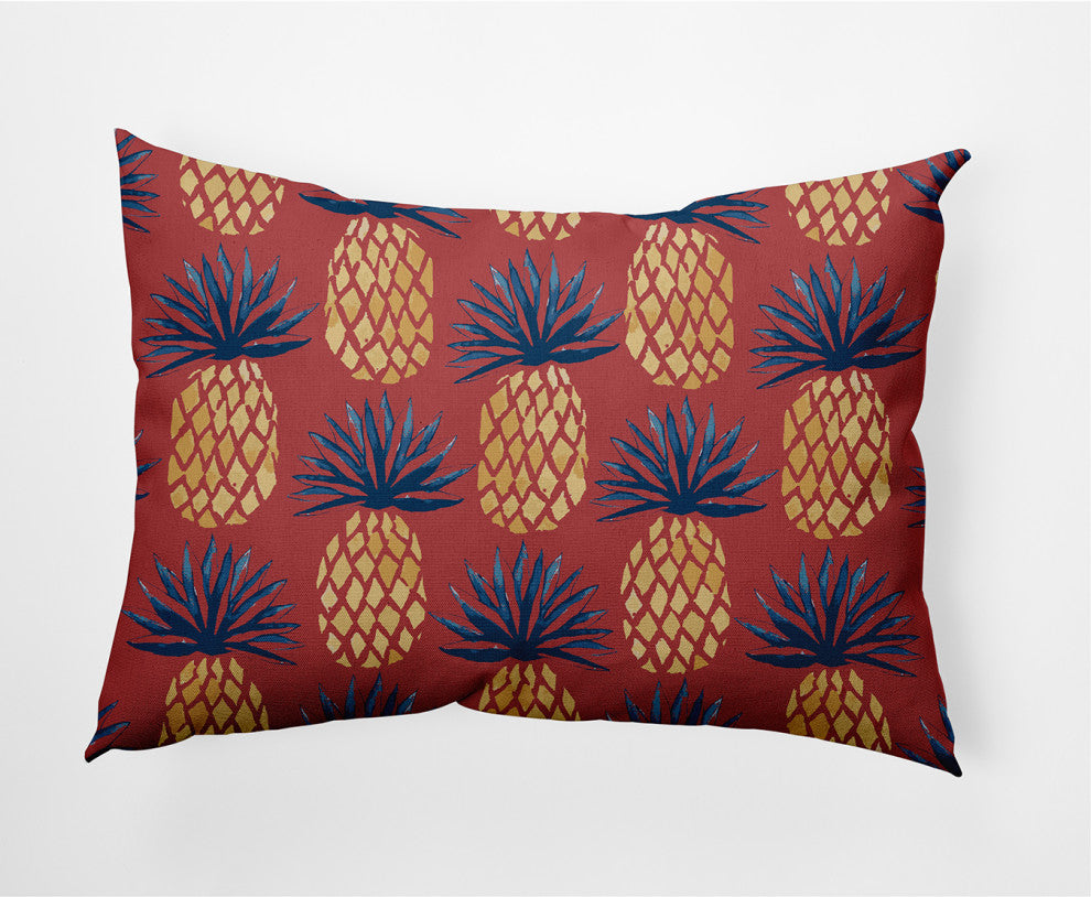 14x20" Pineapple Stripes Nautical Decorative Indoor Pillow, Ligonberry Red