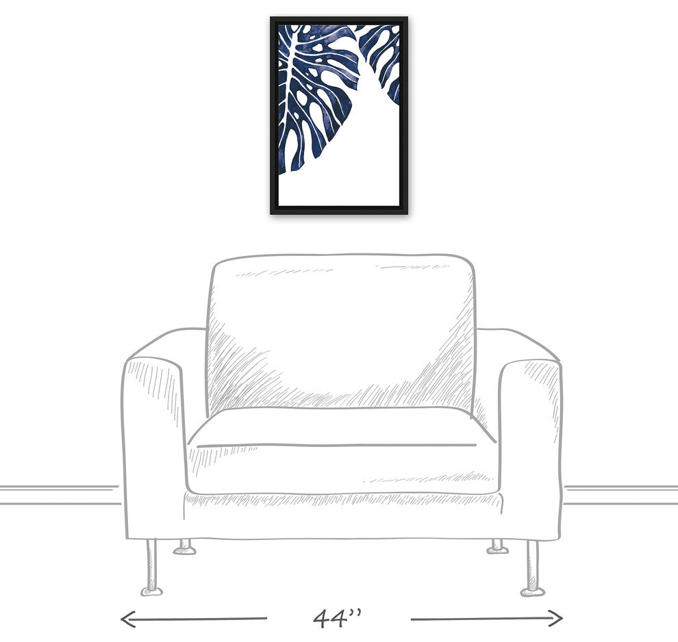 Tropical Indigo Leaves 12x18 Black Floating Framed Canvas